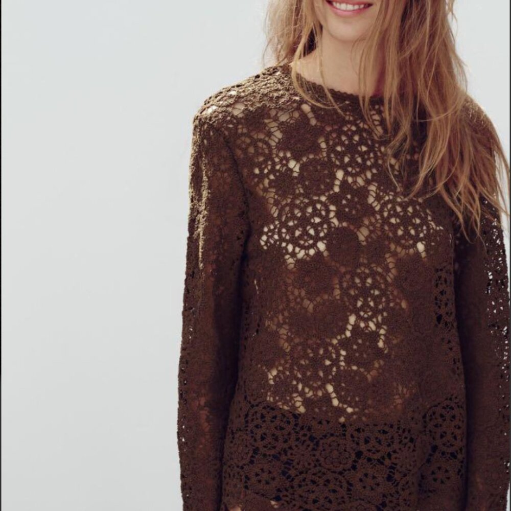 ZARA Crochet Lace Top – Size M – New without tags 🤎 - Picture 4 of 12